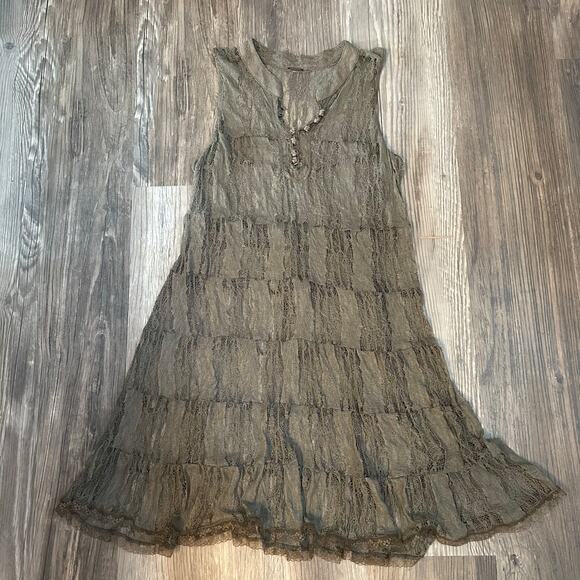 Free People Lace Sheer Midi Dress Tie Back Bow Button Down‎ Womens Size Small - Picture 4 of 8